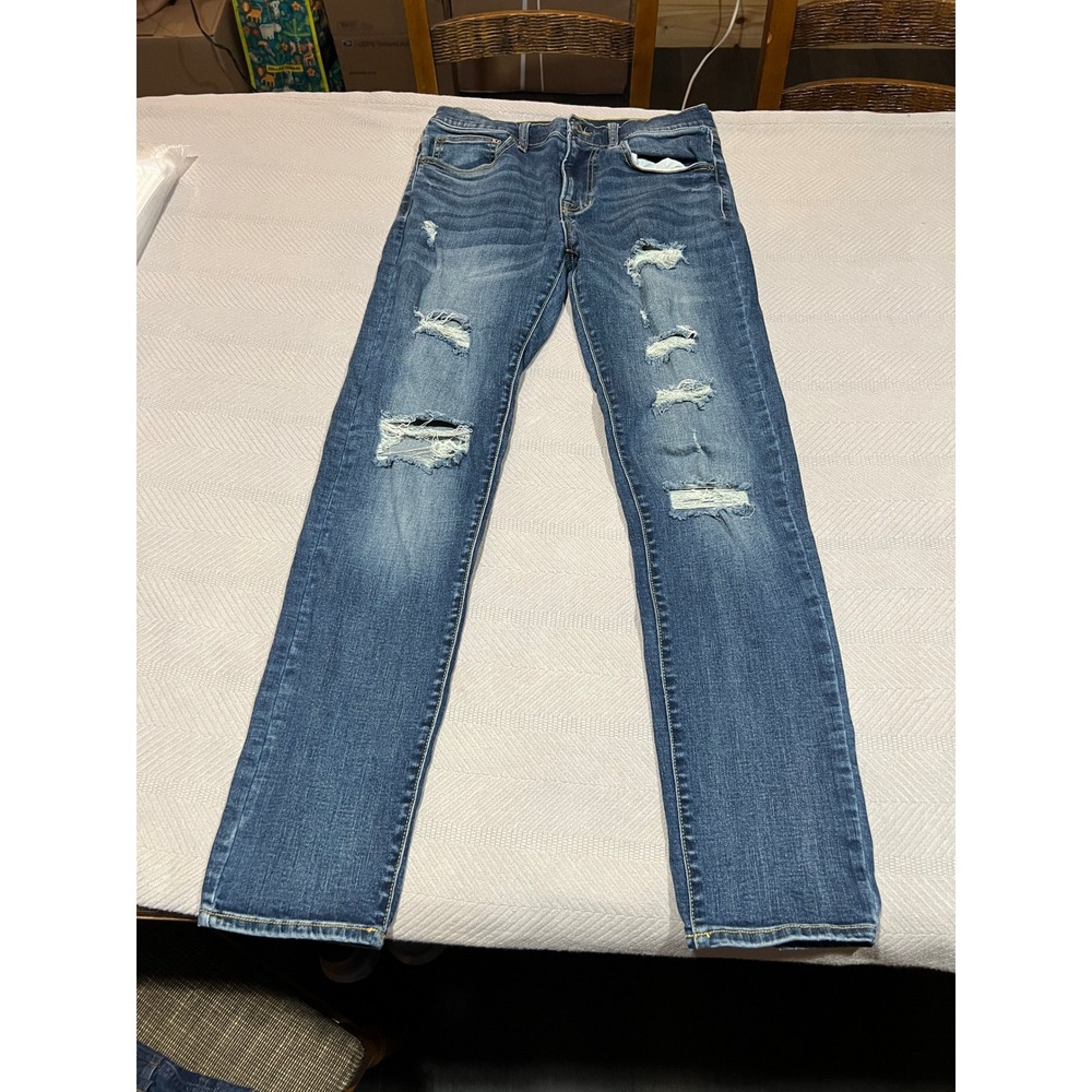 Arizona Jean Co Skinny Distressed Stretch Blue Denim Jeans Mens 31x32